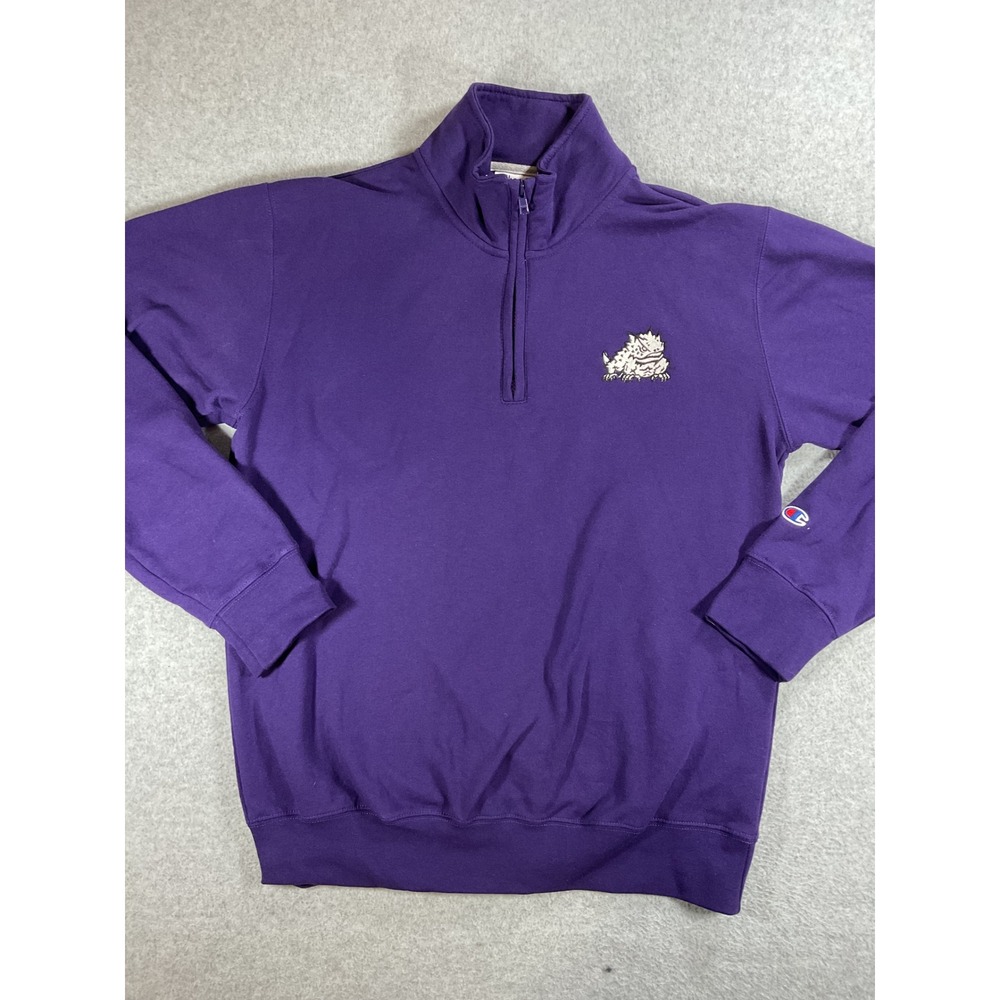 Champion TCU Horned Frogs Quarter Zip Pullover Sweatshirt Purple Mens Med 1559